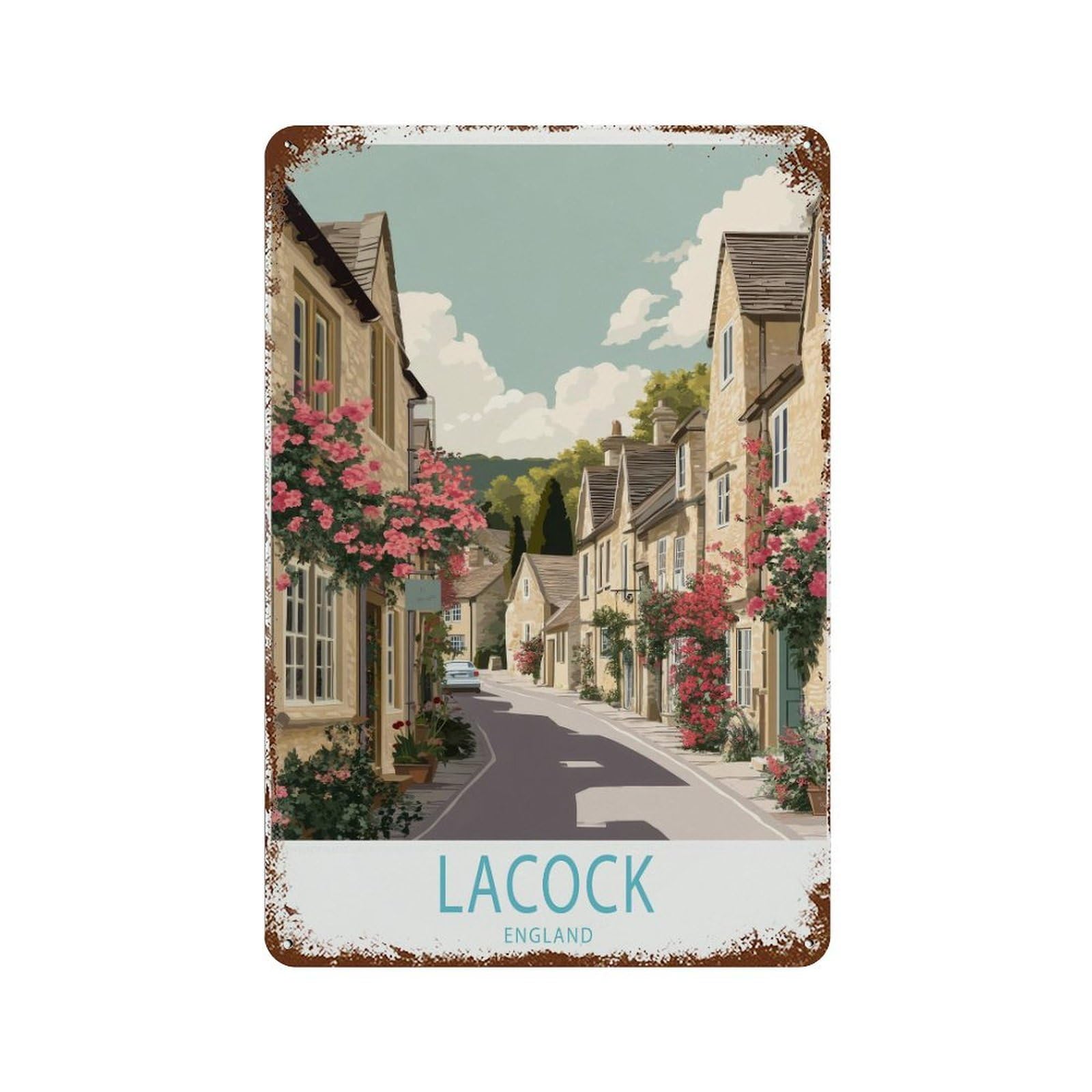 xiaoxiaoshen Lacock England Cotswolds Travel, English Countryside Wall Decor Art Metal Tin Poster Modern Home Decor Art Home Bar Shop Decorations Vintage Sign 30x20cm