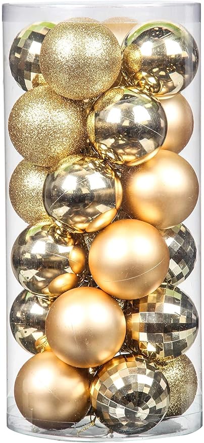 EPARTY-24PCS 3CM Christmas Balls Tree Ornaments Party Decoration (Gold) Christmas Balls Ornaments for Xmas Tree Shatterproof Christmas Tree Hanging Balls Decoration