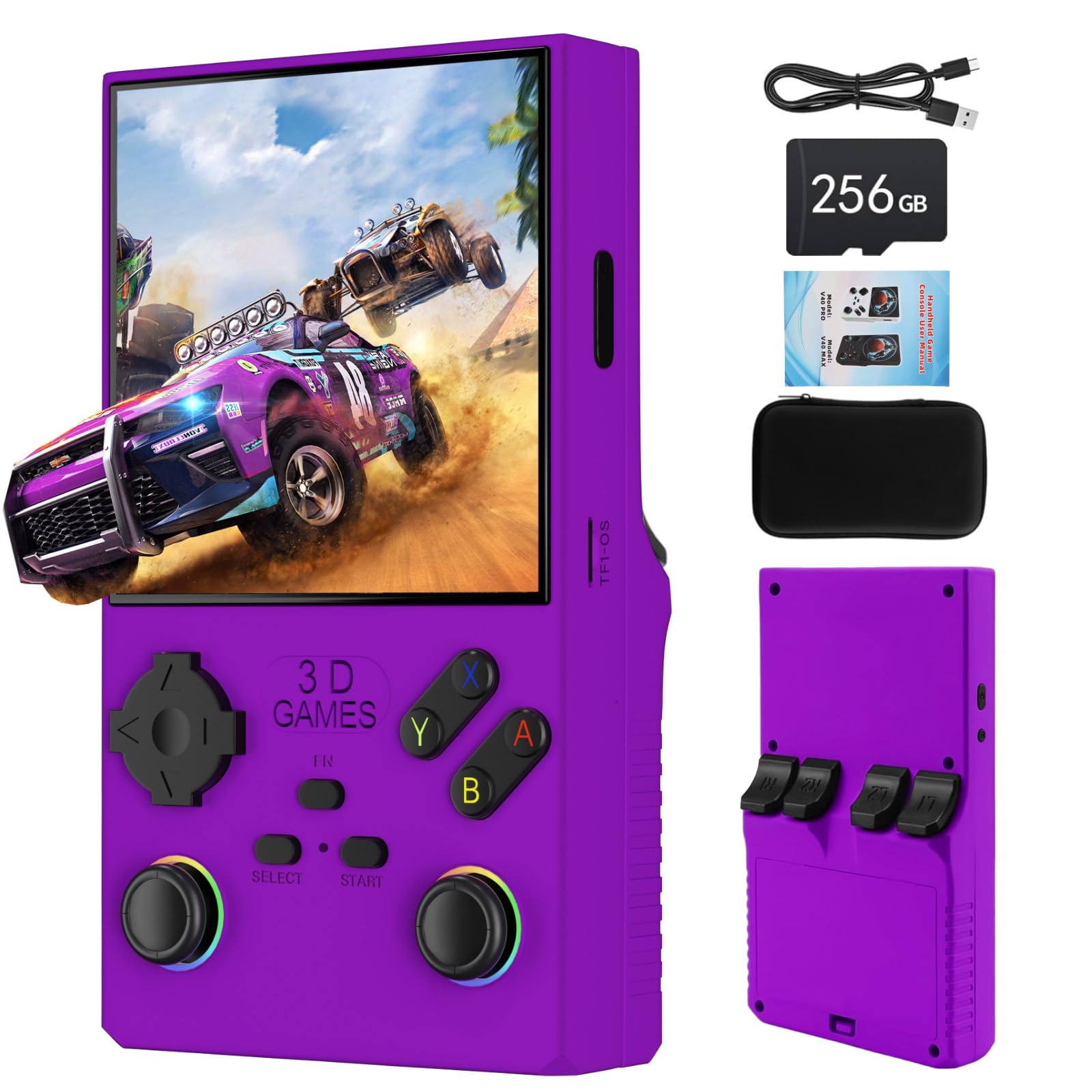 Console Retrò Portatile Con 20.000 Giochi – Schermo IPS 4,5'', Batteria 3000mAh E Scheda Da 64 GB, Viola