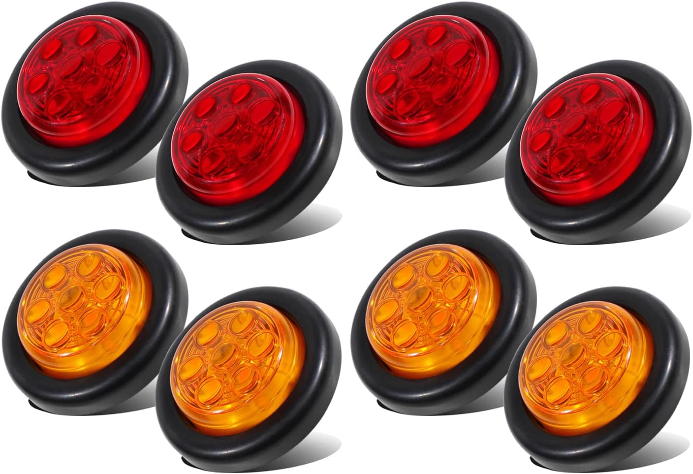 2 Inch Kit Round 4 Amber & 4 Red 7-2835 LED with Rubber Side Marker Light Sealed for Trailer RV Truck Cabin Bus Pickup 24V DC Flush Mount O724