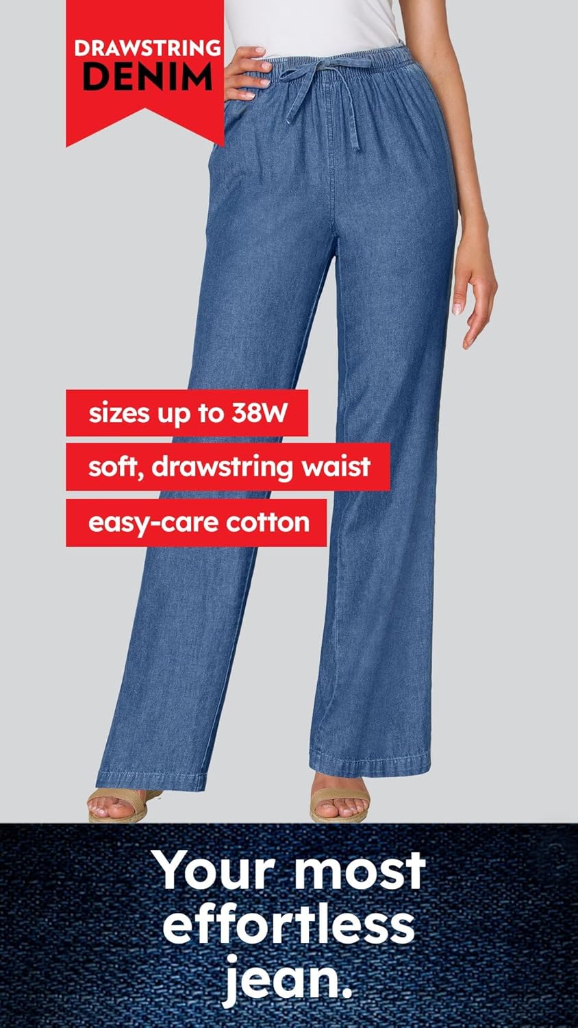 Woman Within Plus Size Wide-Leg Drawstring Denim Pants