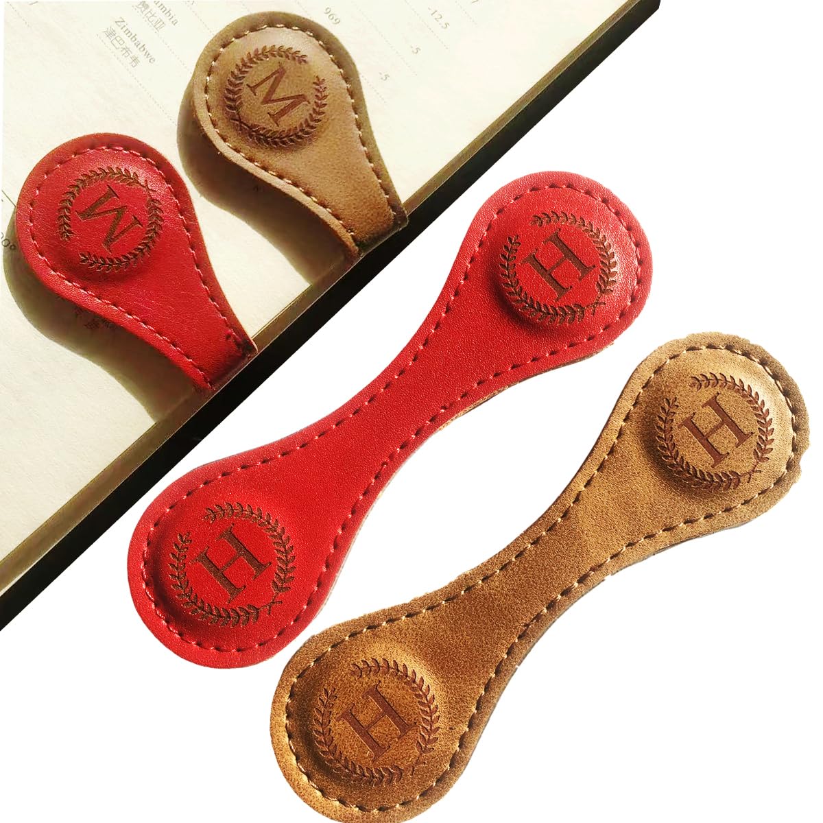 2 Pcs Personalized Magnetic Leather Bookmark,26 Letters Custom Leather Bookmarks,Customized Bookmarks,Leather Magnetic Bookmark for Book Lovers