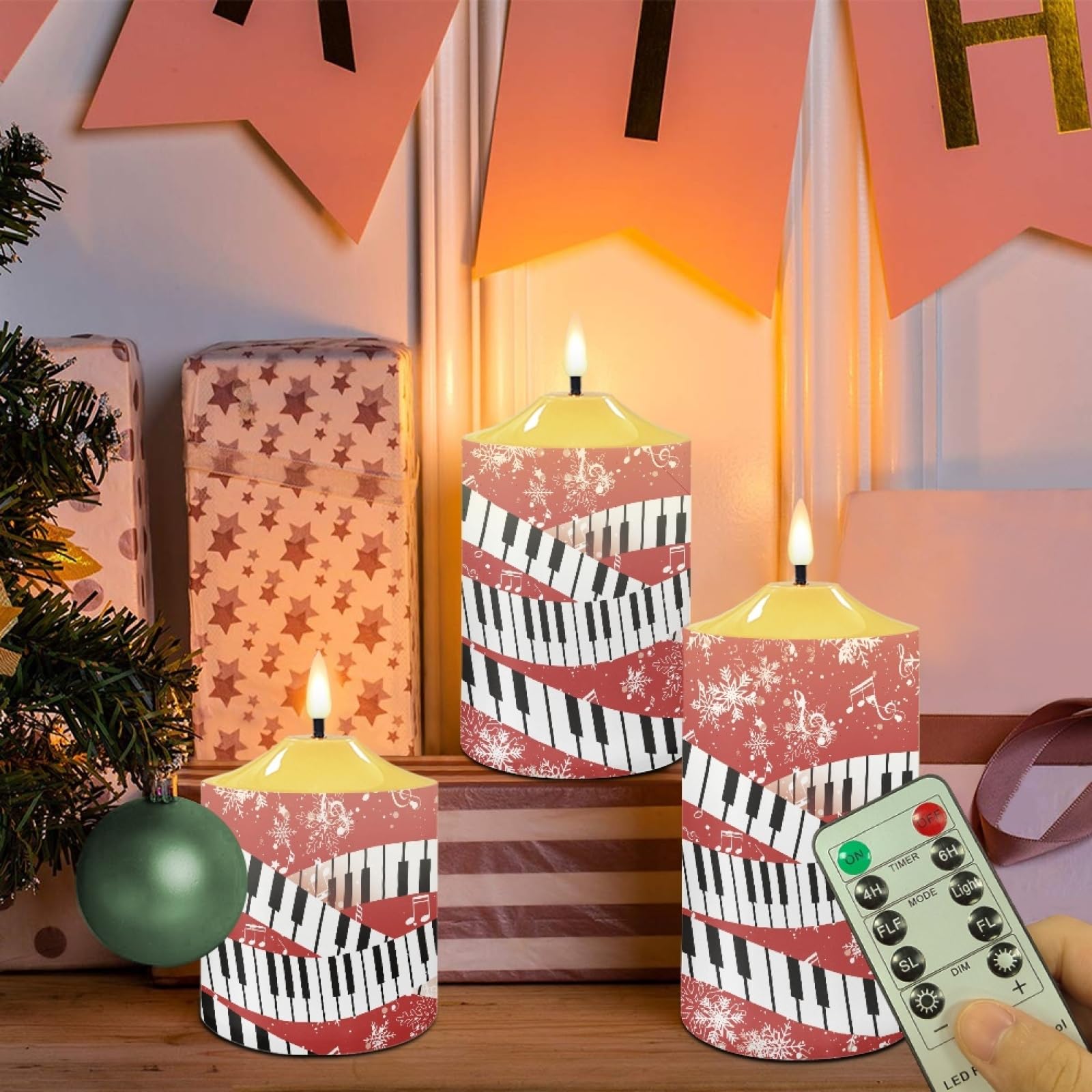 Pianoforte Musica Fiocco di Neve Stampa Led Candela con Telecomando Led Votive Tealight Candele Alla Moda Senza Fiamma Flickering Candela Home Decor