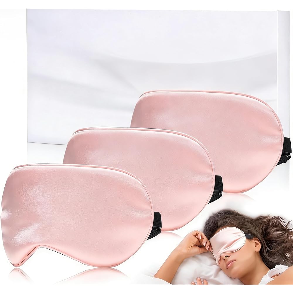 Sleep Mask Silk Eye Mask for Sleeping, Super Soft Blackout Eye Mask for Women Men, Side Sleeper Covers for Sleeping with Adjustable Straps, Travel Sleep Mask, 3 Pack