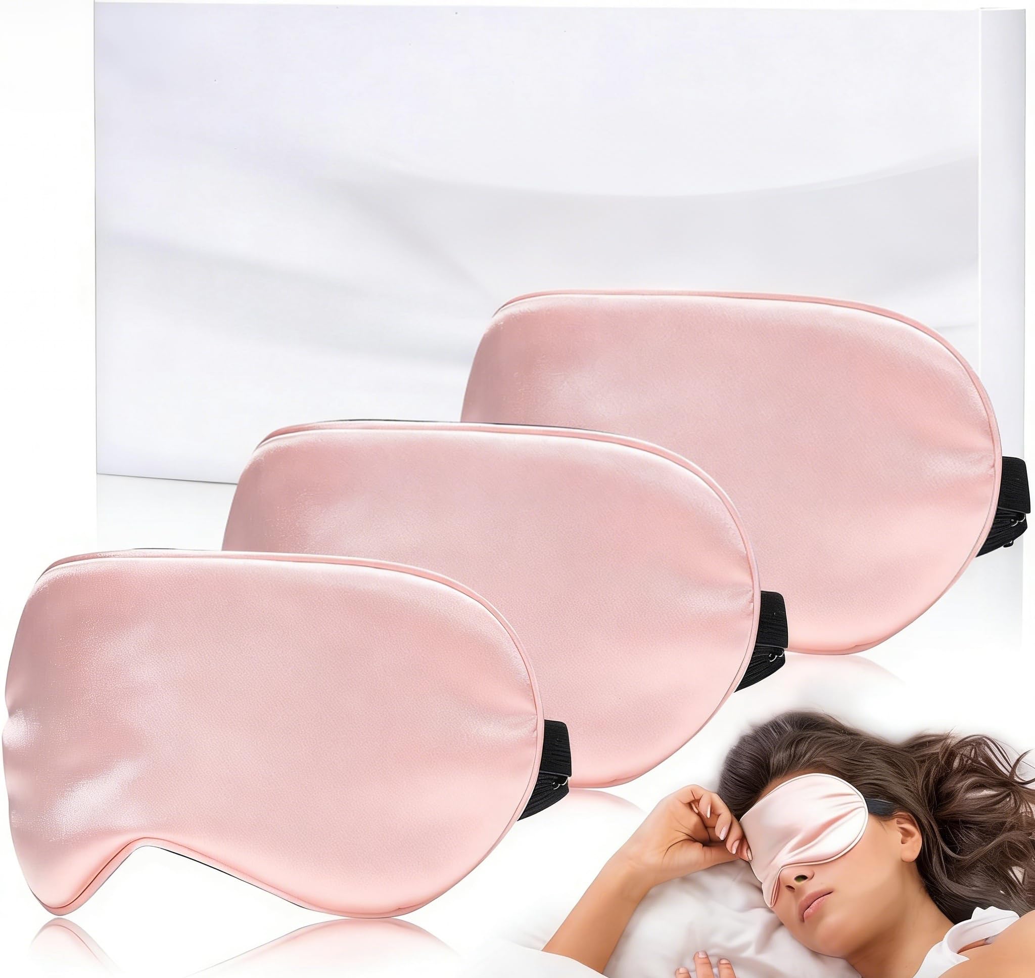 Sleep Mask Silk Eye Mask for Sleeping, Super Soft Blackout Eye Mask for Women Men, Side Sleeper Covers for Sleeping with Adjustable Straps, Travel