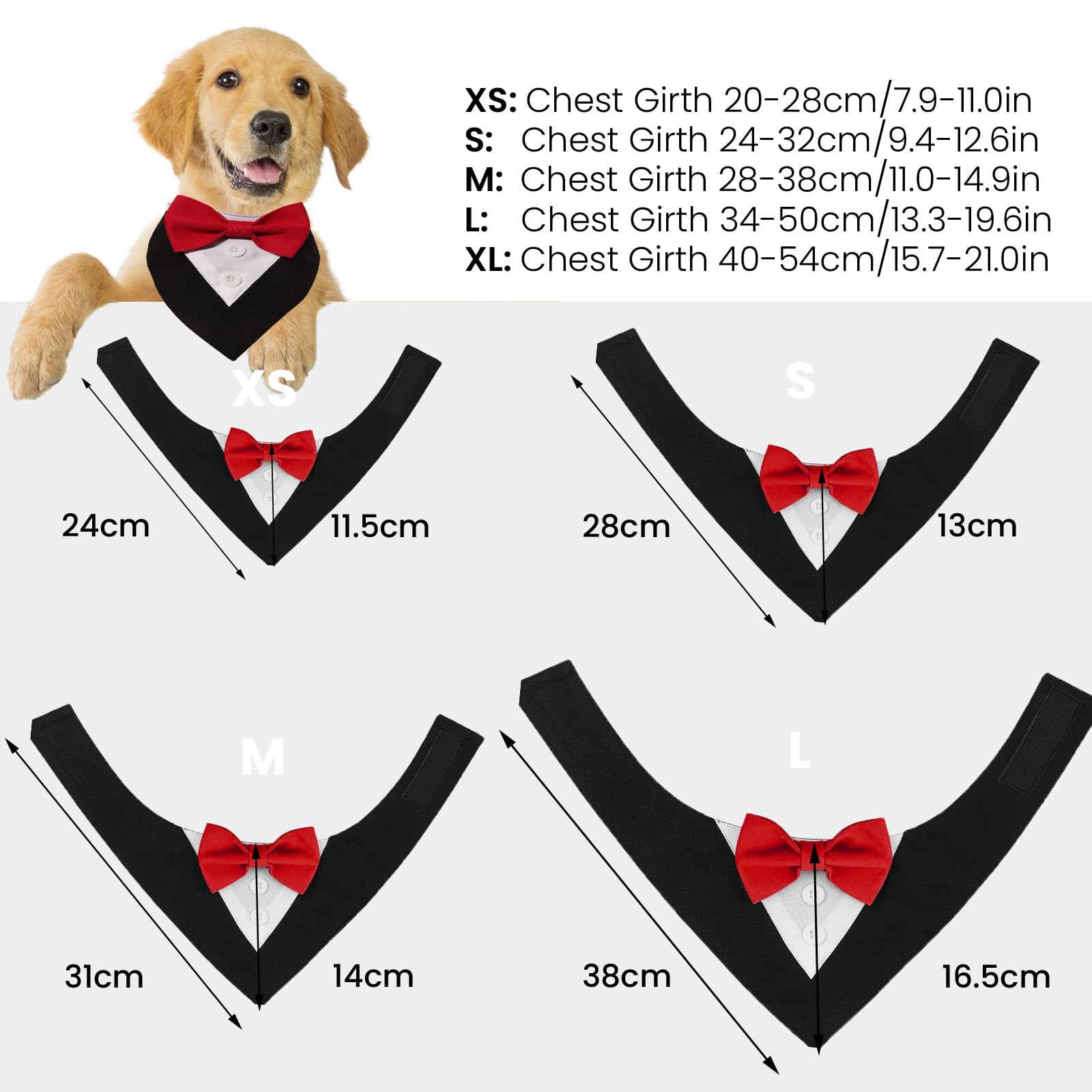 Papillon Cane Matrimonio - Bandana Cane Regolabile Natale Personalizzato Smoking Sciarpe del Cane Natalizia, Cravatta per cani, Accessori Feste Compleanno Cani, Nero+Rosso Fiocchetti, L