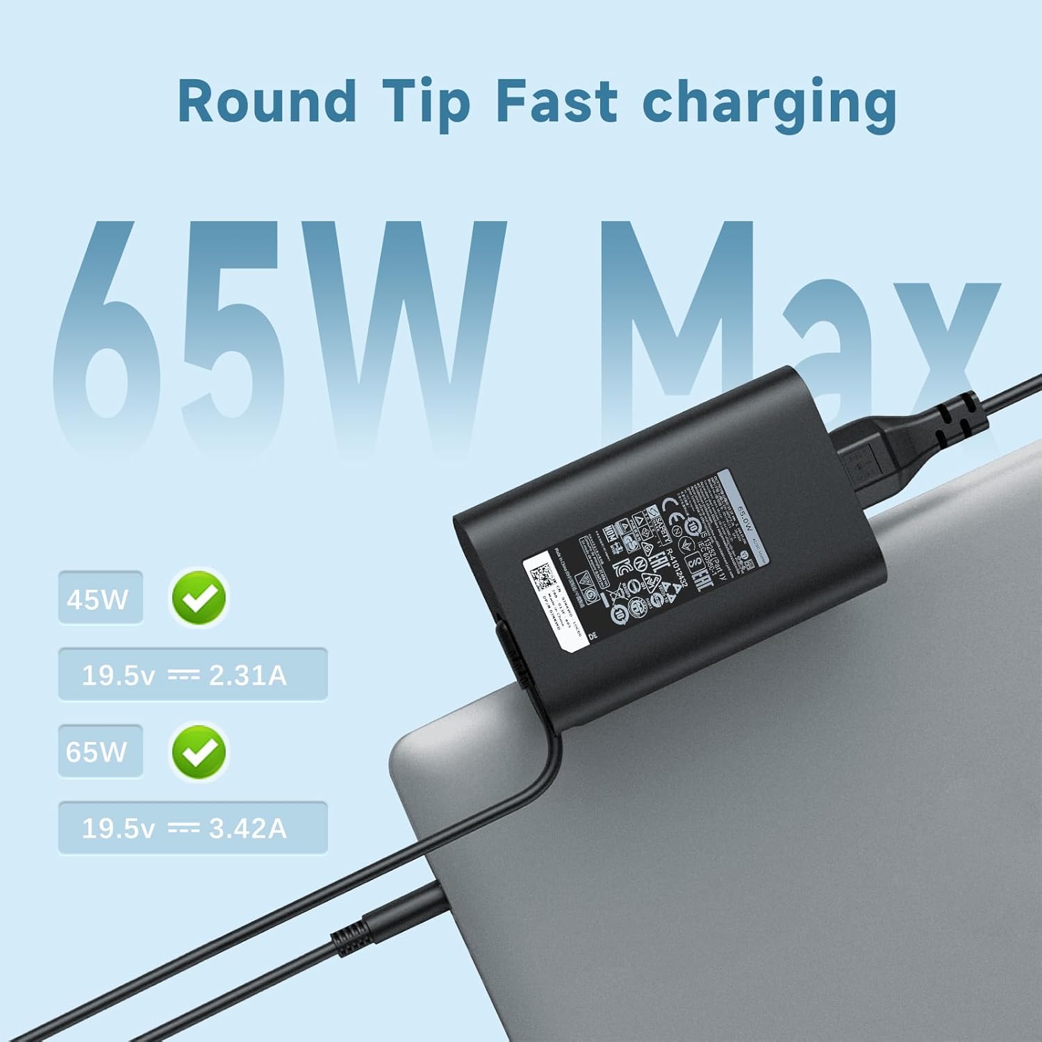 65W Laptop Charger Compatible with Dell Latitude E7450 E7440 E7240 E7250 E6440 E6540 E5440 E5540 E6430 E6420 E6530 E5450 E5550 E6410 E6510 E6400 E6500, 19.5V 3.34A AC Adapter Power Cord, 7.4mm Pin