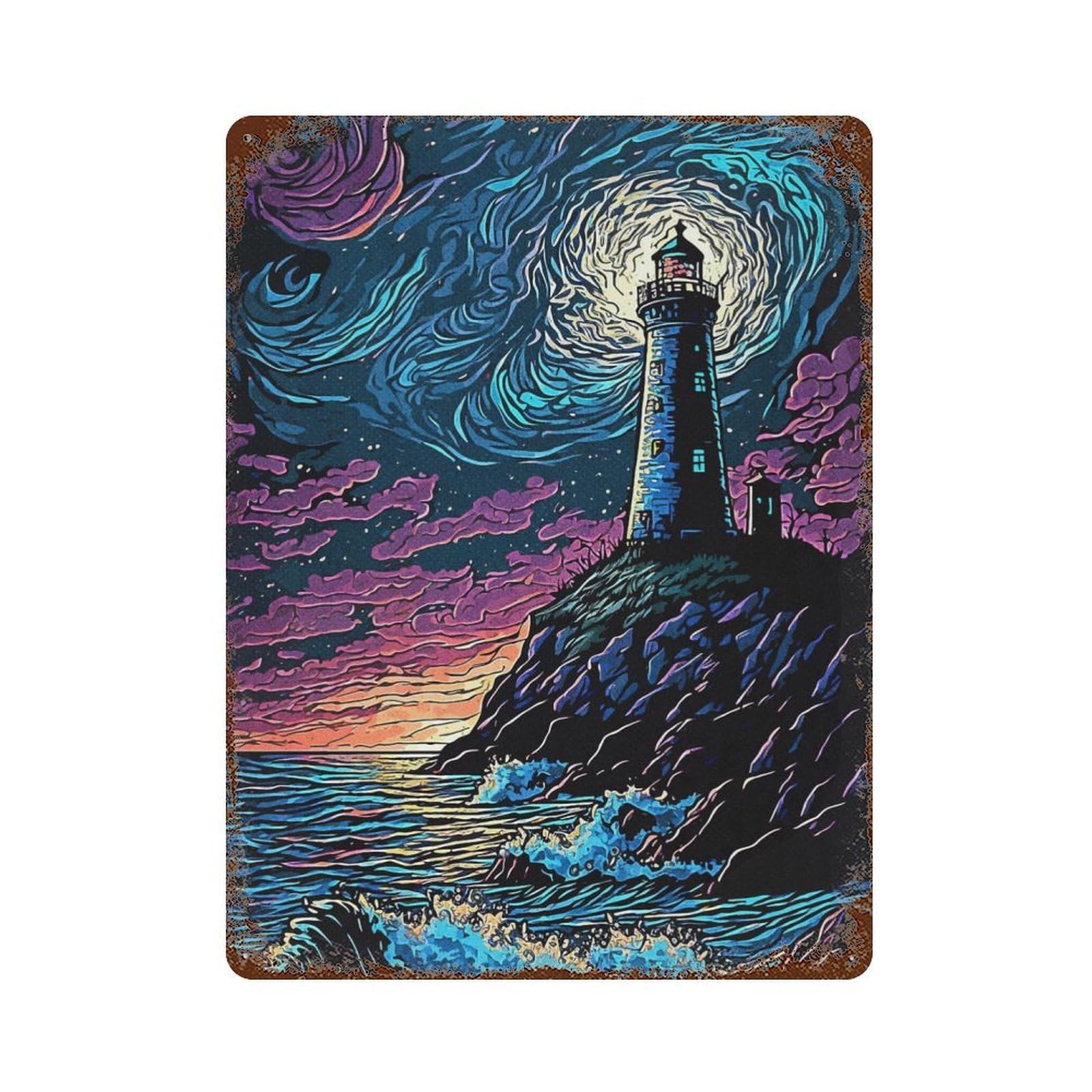 Lighthouse Art Vintage Rust Metal Sign 15.7"x11.8", Classic Wall Plaque for Basement, Hobby Room And Garage Decor