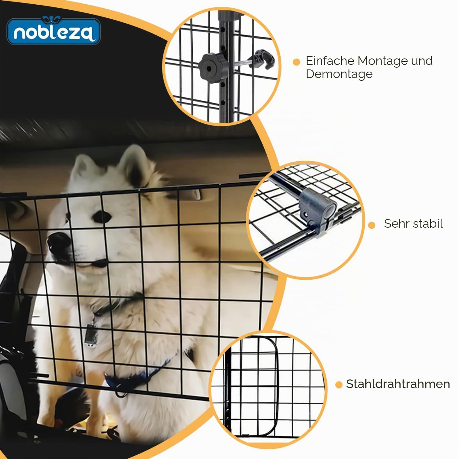 Nobleza - Autoschutzbügel für Hunde,Universal ausziehbarer Hund Hund Auto Separator Auto Barriere Sicherheitsgitter Barriere,für Hund und Haustier Gepäck Kopfstütze 96-145x30cm Stahl