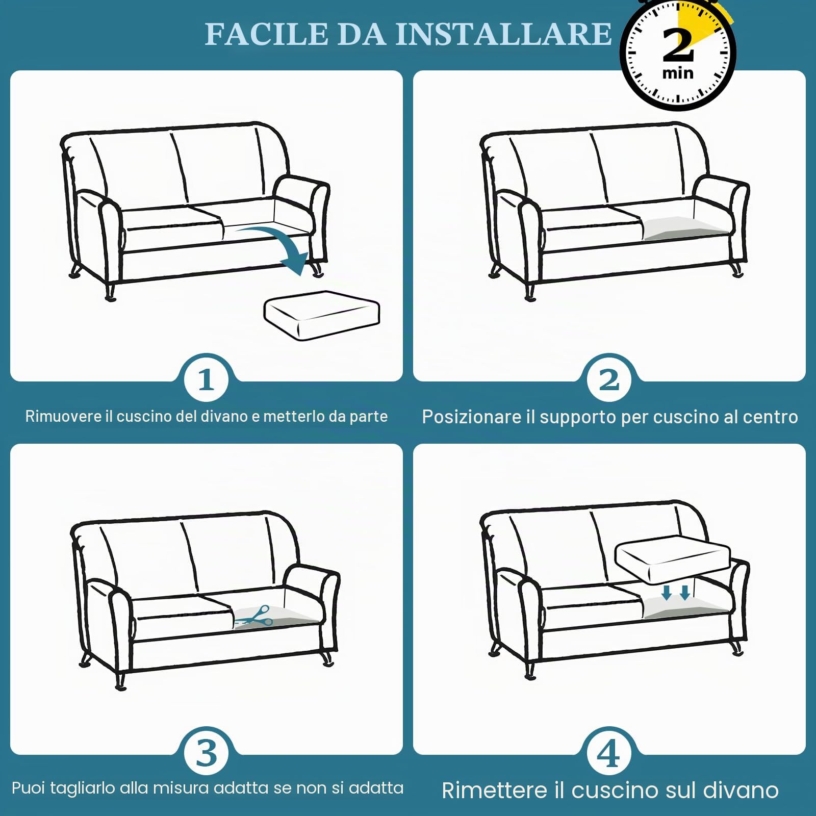 LIROPAU Gommapiuma Cuscino per Divano, 50x50x5 CM, 2 Pezzi, Quadrato | Gommapiuma per Imbottitura Cuscini Divani, Poltrone Alta Densità 40, Lastra Gommapiuma Comfort Elevato