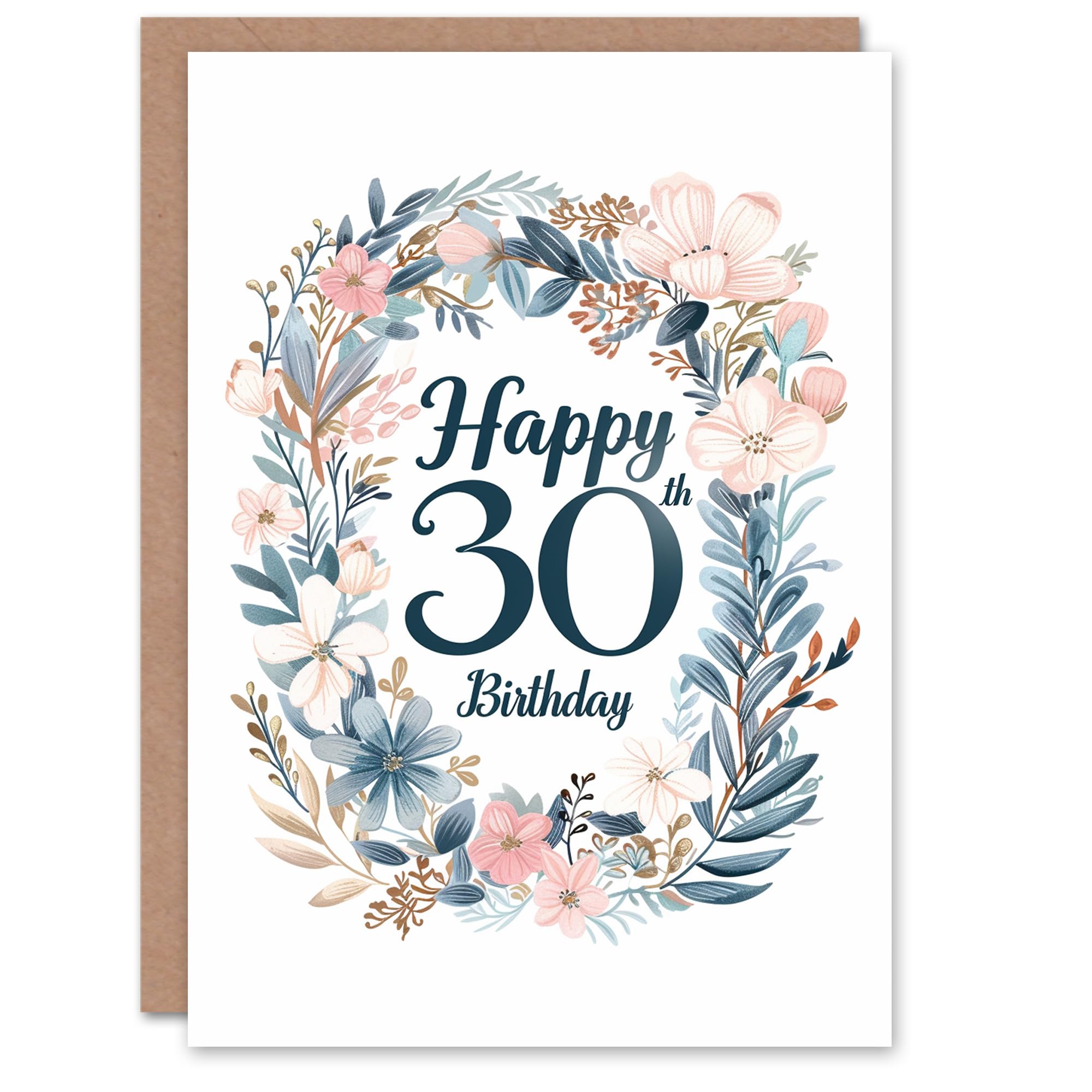 Artery8 Happy 30th Birthday Card - Floral Letterpress - Blue