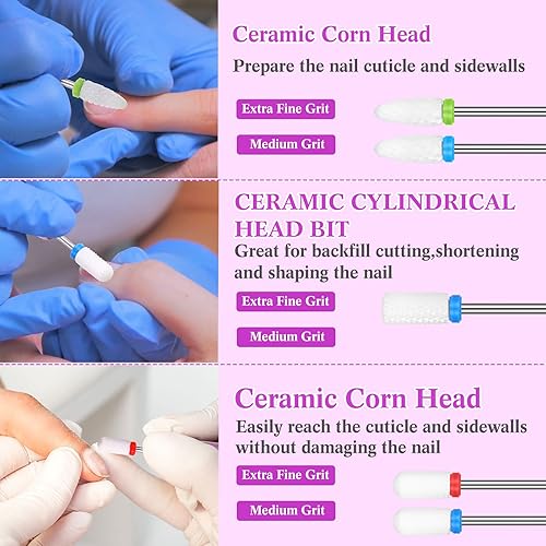 Miniatura 5 de Chumia Juego de 47 brocas de uñas de 332 pulgadas de diamante eléctrico de cerámica de gel acrílico, suministros de manicura, cutícula de carburo