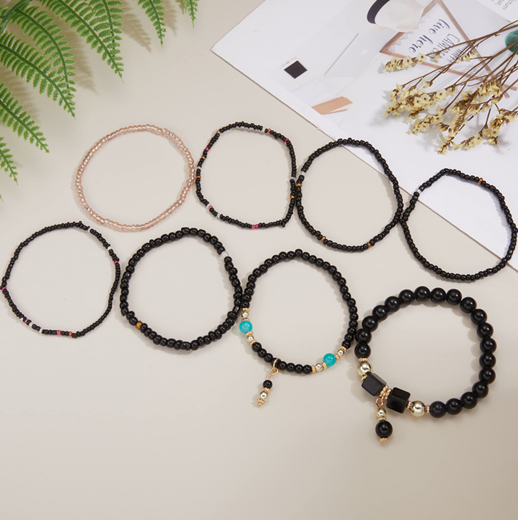 CFWSHJ Bracciale Elasticizzato con Perline Multistrato da Donna Braccialetti con Perline impilabili Bohemien Bracciale con Perline Elasticizzate Boho