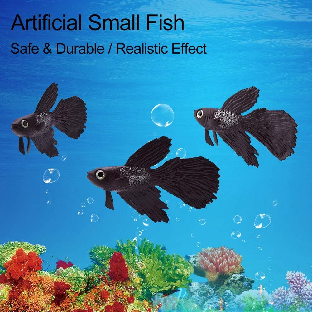 Aquarium Fish Bowl Plastic Swimming Gold Fishes, Betta Fish Funny Artificial Silicone Small Lifelike Fake Fishes Decoration Ornaments(Brown Betta Fish)
