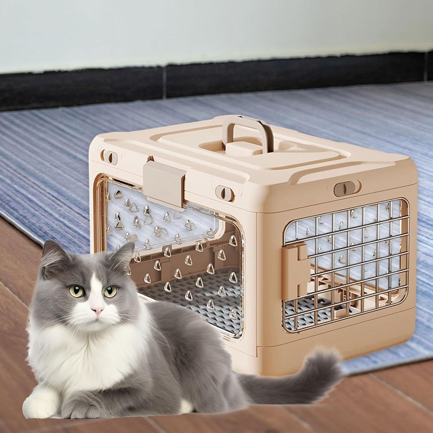 Foldable Puppy Crate, Portable Kennel, Cat Carrier, Light Pink