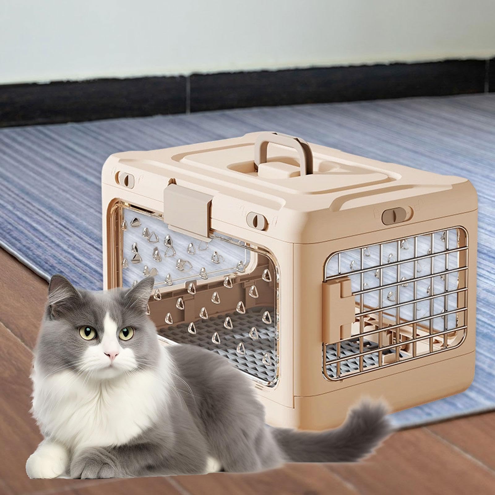Jaula para Mascotas Plegable Transportín Portátil Rígido Desmontable Fácil Limpieza Adecuada para Viajes con Gatos Perros Pequeños Conejos Desplazamie