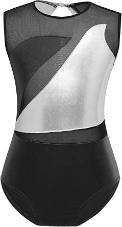 Yhong Kids Girls Shiny Metallic Gymnastics Dance Leotard One-Piece Sleeveless Athletic Unitard Dancewear