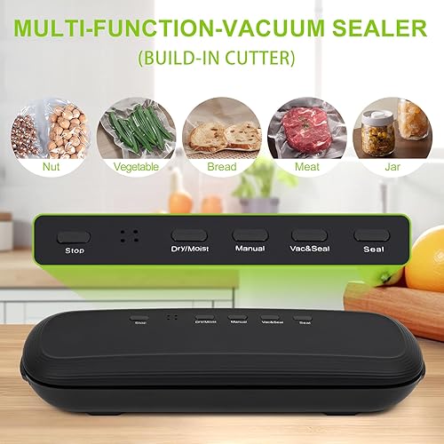 Miniatura 2 de Máquina selladora al vacío, máquina selladora al vacío de alimentos con cortador integrado, diseño compacto con sistema de vacío externo con kit de