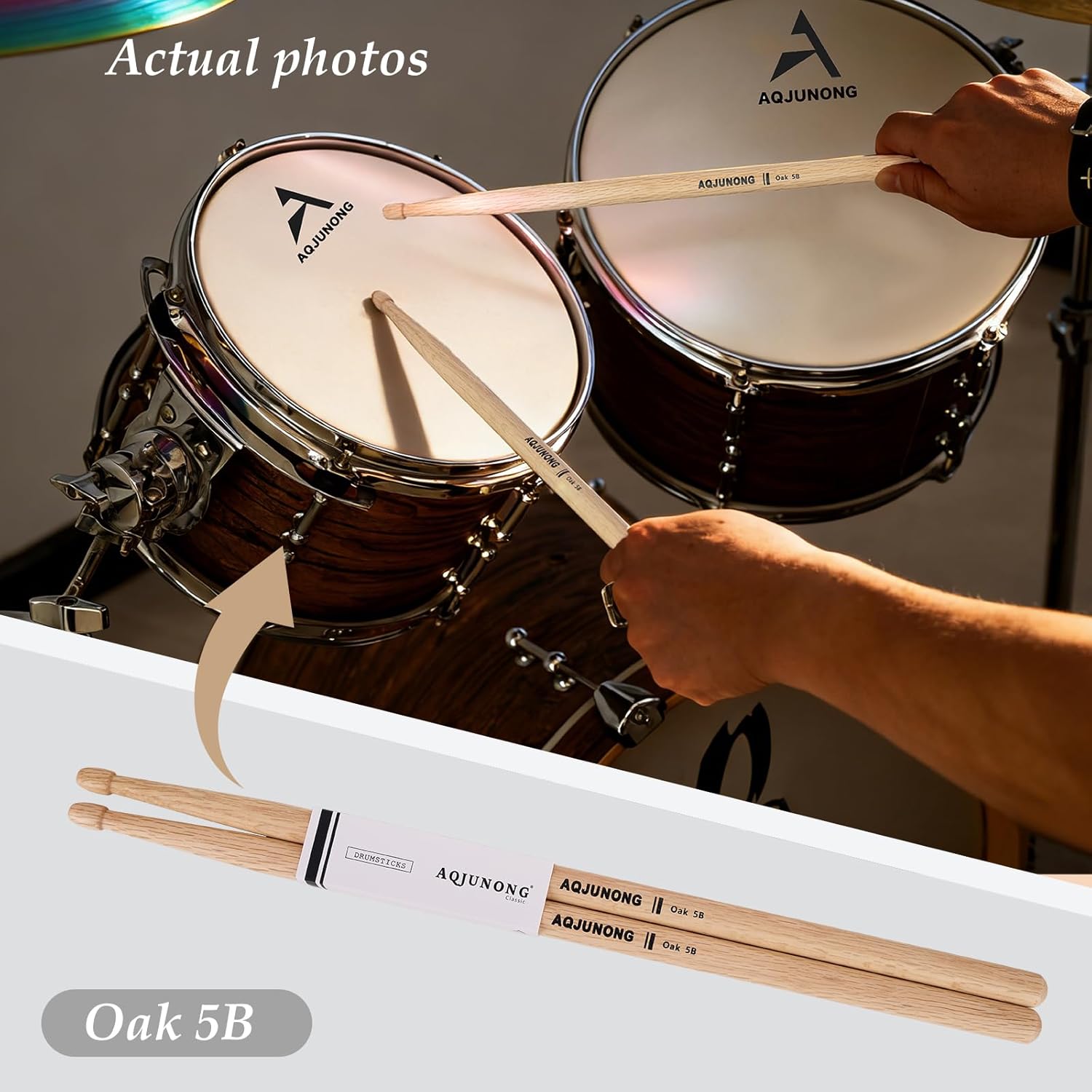 5B Drumsticks, Drum Sticks 5B, 12 Pairs Classic Oak Wood Tip Drum Sticks for Acoustic Drum and Electronic Set, Professional Musical Instrument Percussion Accessories