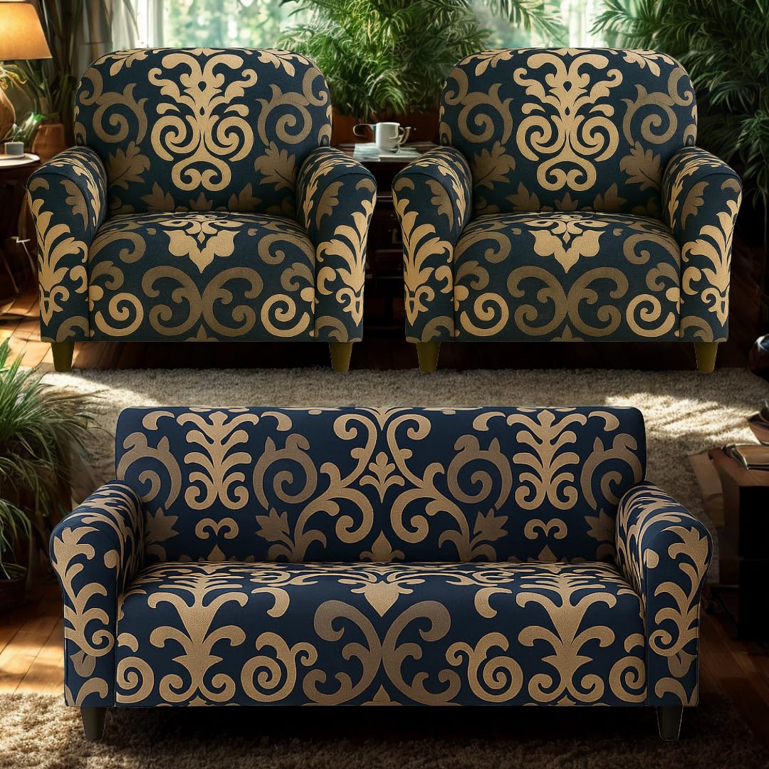 Homerz Premium 5 (3+1+1) Seater Universal Elastic fit Sofa Cover Fully Covered, Non-Slip Sticky Elastic Stretchable Sofa Set Slipcover Protector (Royal Touch, 5 (3+1+1) Seater)