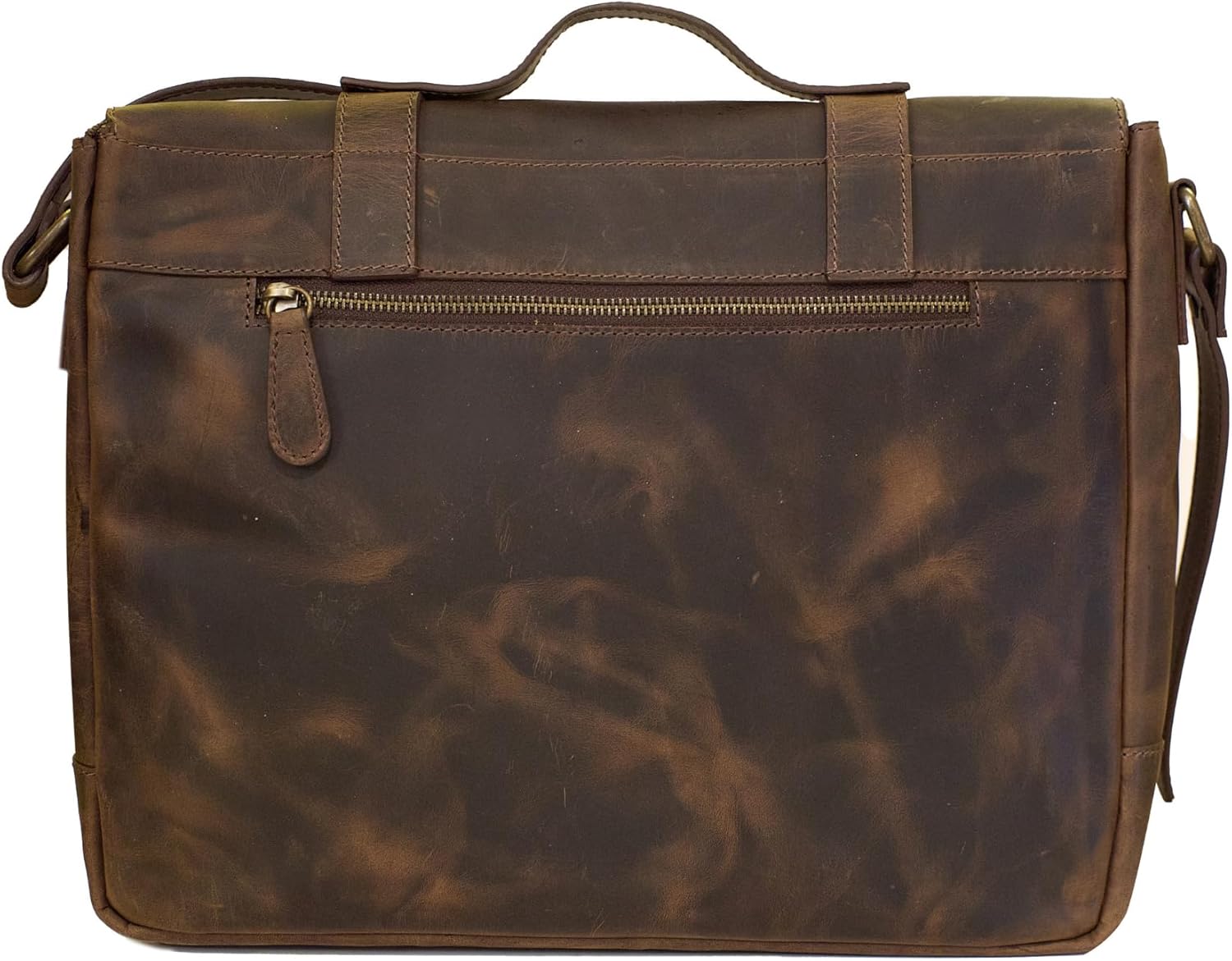 Vintage Leather Briefcase for Men – Full Grain Crazy Horse Leather Messenger Bag – 15" Laptop Compatible – Handmade Business Satchel (Dark Brown) - Image 4