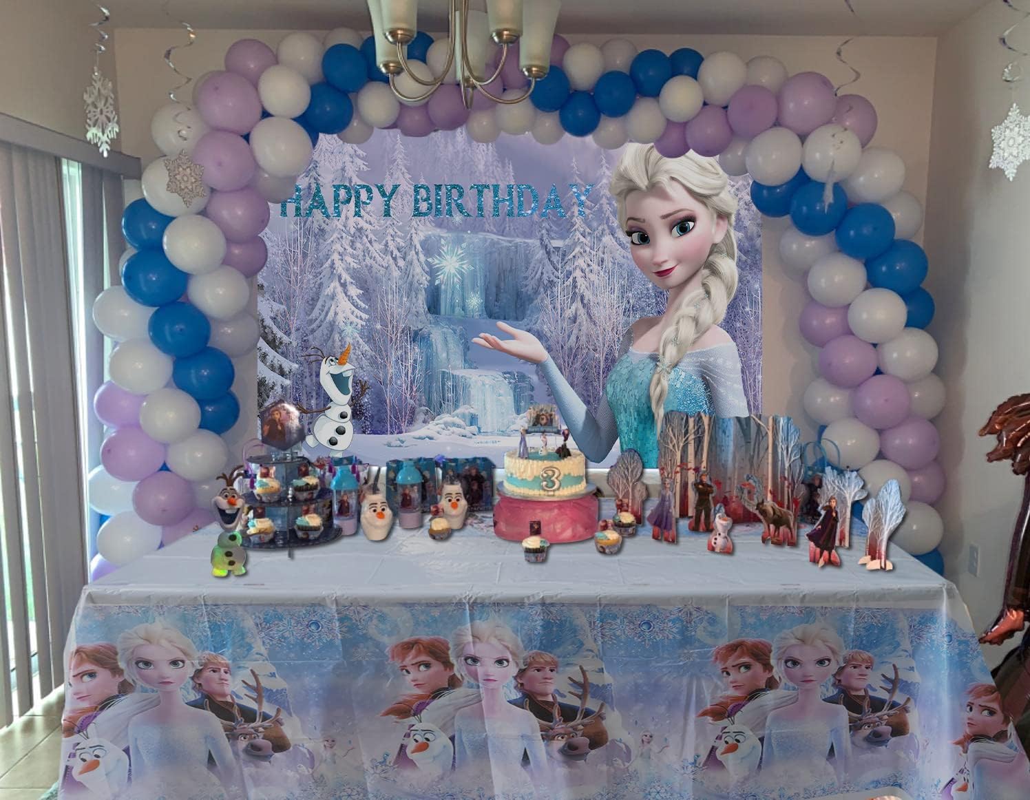 Princess Backdrop and Tablecloth 70x42in Birthday Party Supplies for Girls' Dining Table and Photography Decoration (5x3ft)