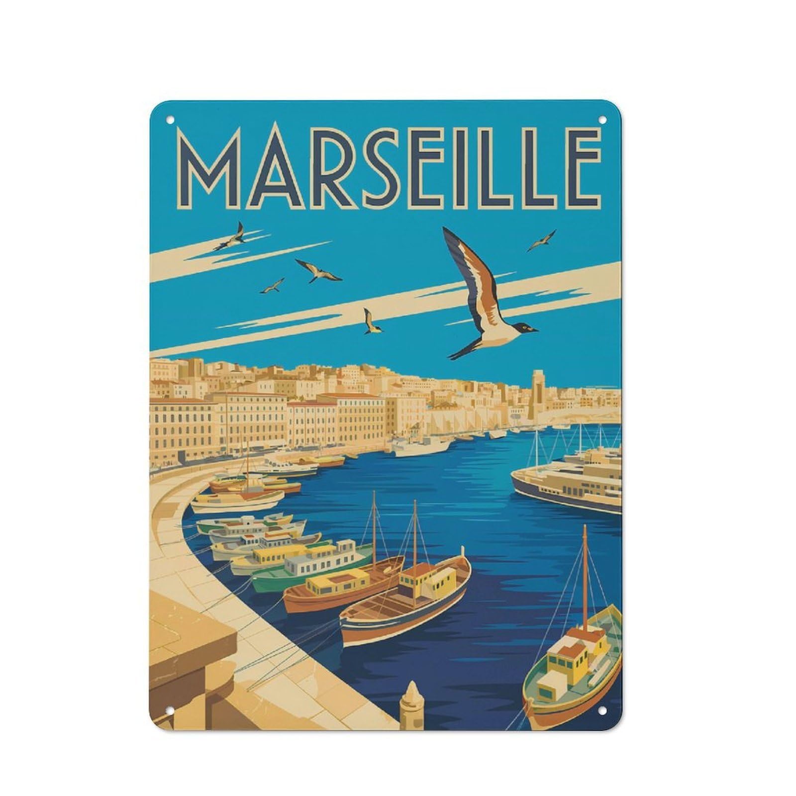 Urban Marseille Travel (5) Decorative Metal Plaque 40x30cm, Urban Room Decor for Flat, Bar, Studio Or Gallery Wall