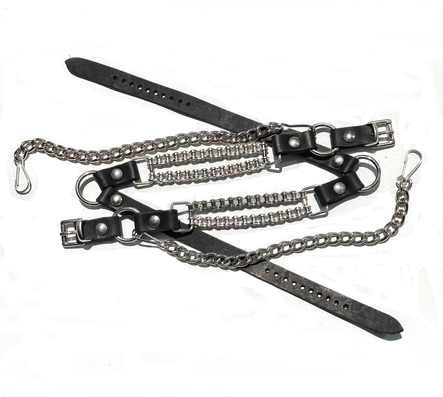 Biker Boots Boot Chains Black Topgrain Cowhide Leather with Cycle Chains, Black Leather, One Size