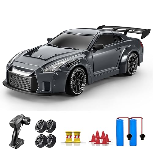 ACAMMZAR RC Drift Car, 1:24 Remote Control Car for Kids, 20KM/H 4WD High Speed RC Cars with Lights, Extra Racing Tires, Vehicle for Adults Boys Girls, Gray