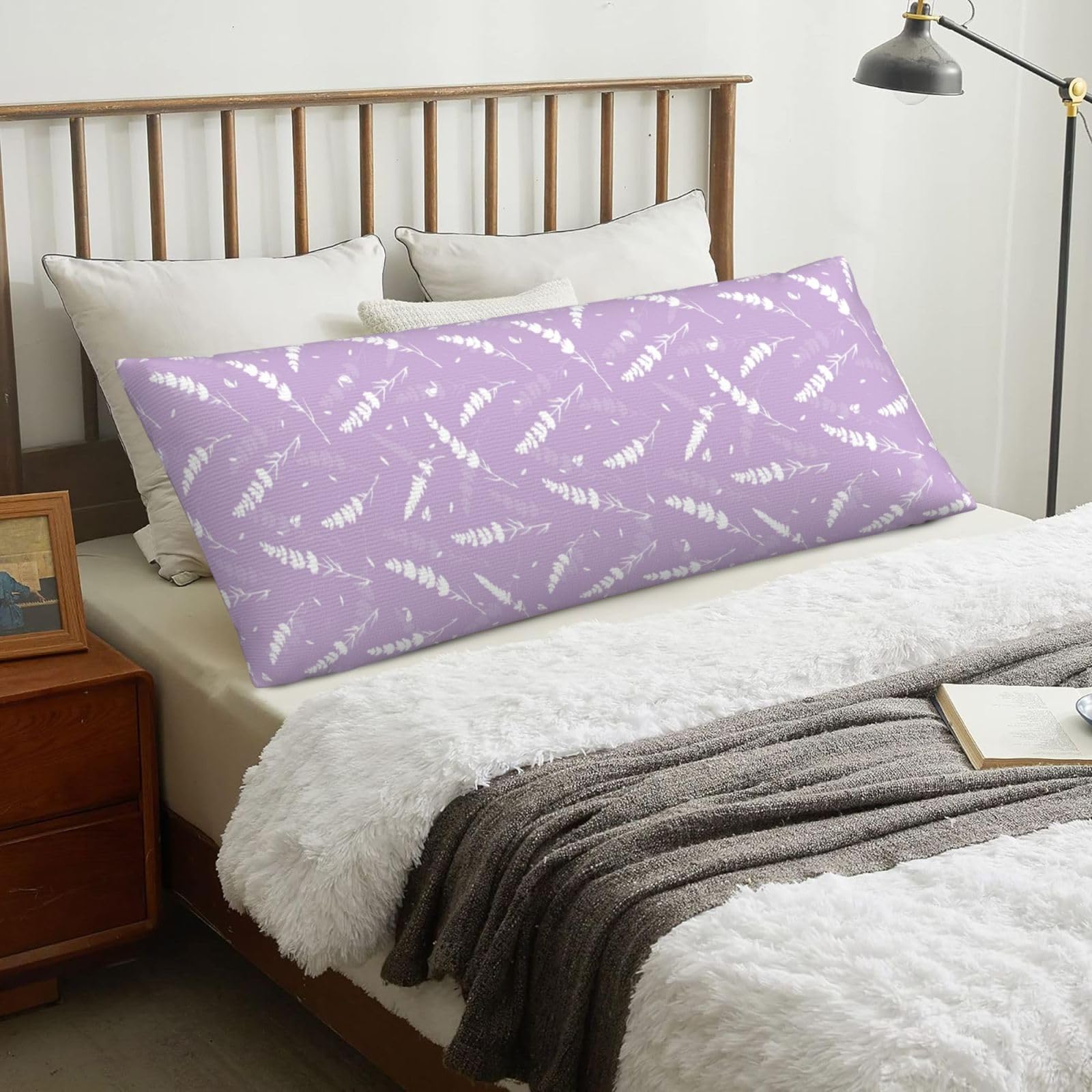 Purple Lavender, Body Pillow Cover with Zipper,Long Body Pillowcase 20 x 60 in