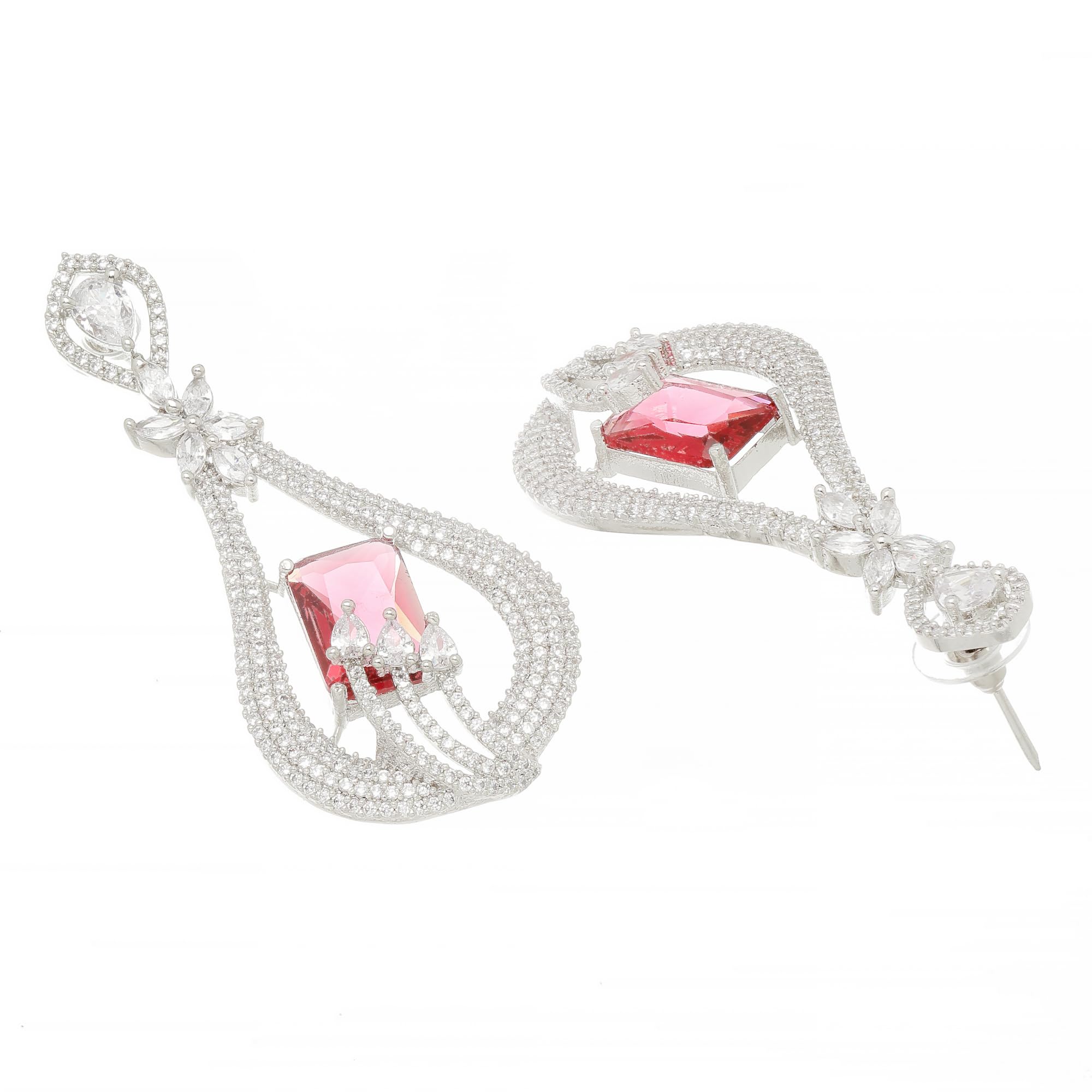 American Diamond Handcrafted Drop Earrings, Rhodium-Plated