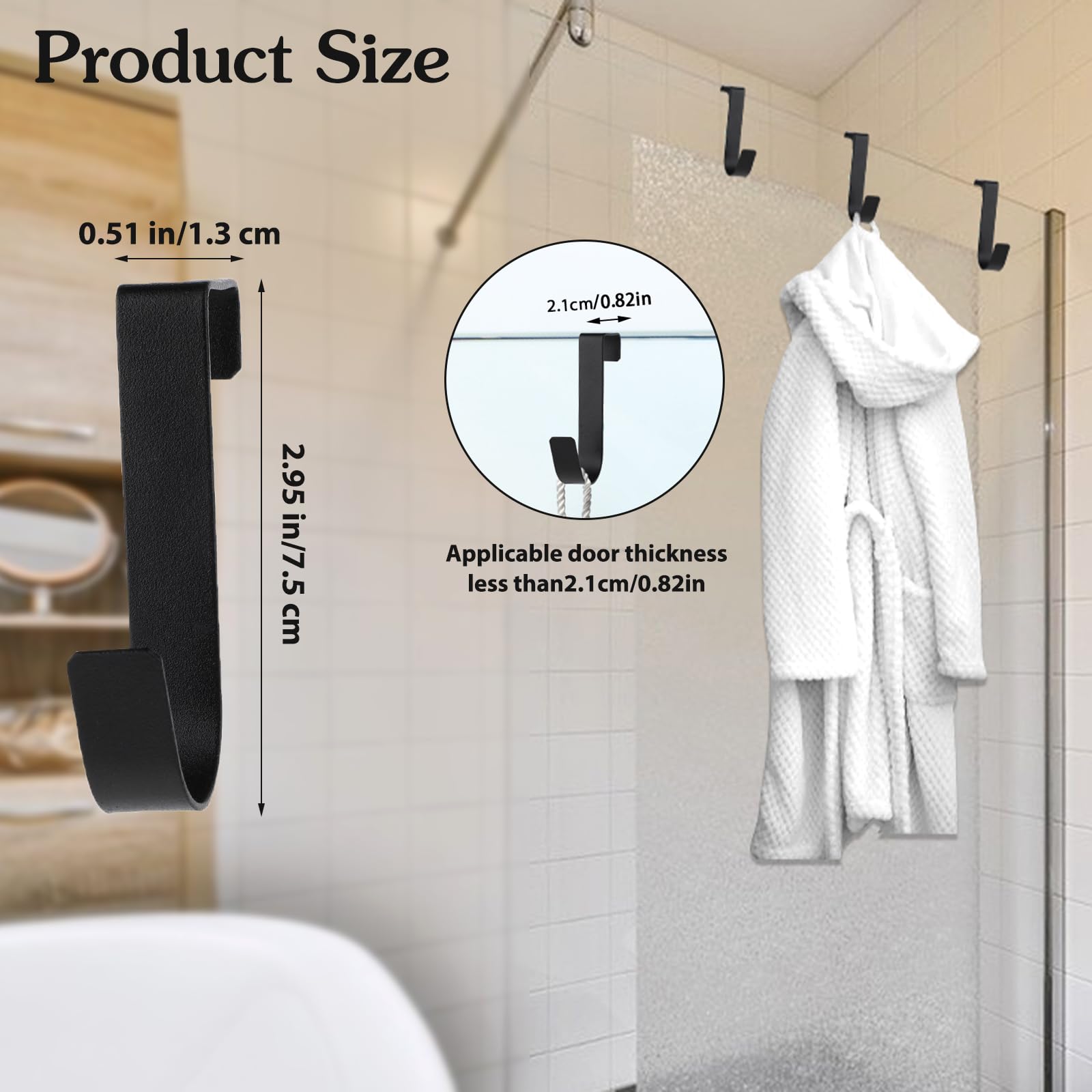 WLLHYF 5 Pack Towel Hook Stainless Steel Water Proof Over Shower Door Hook for Bathroom Frameless Glass Door 0.82in(2.1cm) Hanging Towels Robe Clothing Brush - Image 2