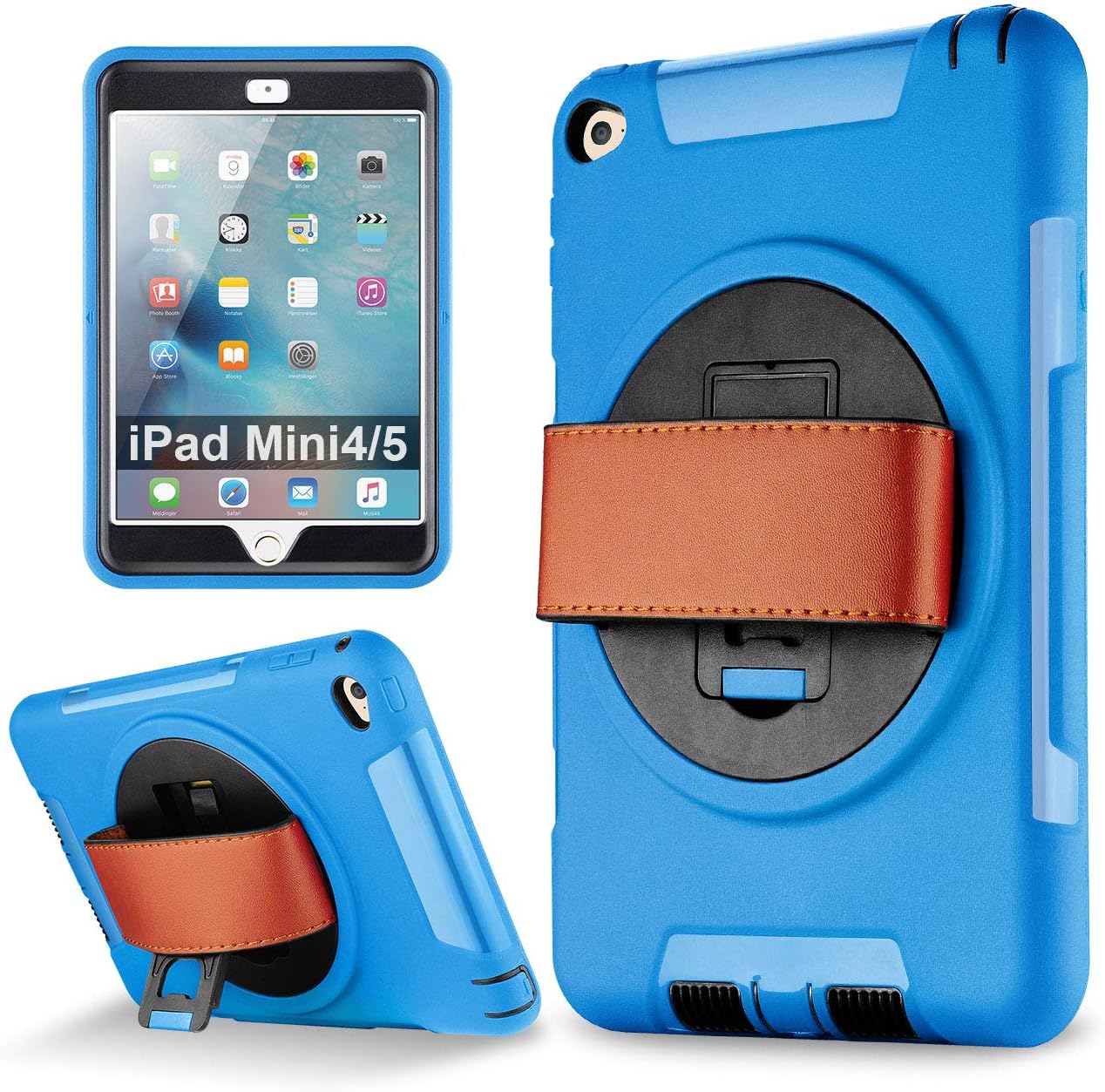 iPad Mini 5, iPad Mini 4 case, eSamcore Shockproof 360 Degree Rotating Leather Handle Grip and Kickstand Case with Built in HD Screen Protector for Apple iPad Mini 4 and iPad Mini 5 [Blue]