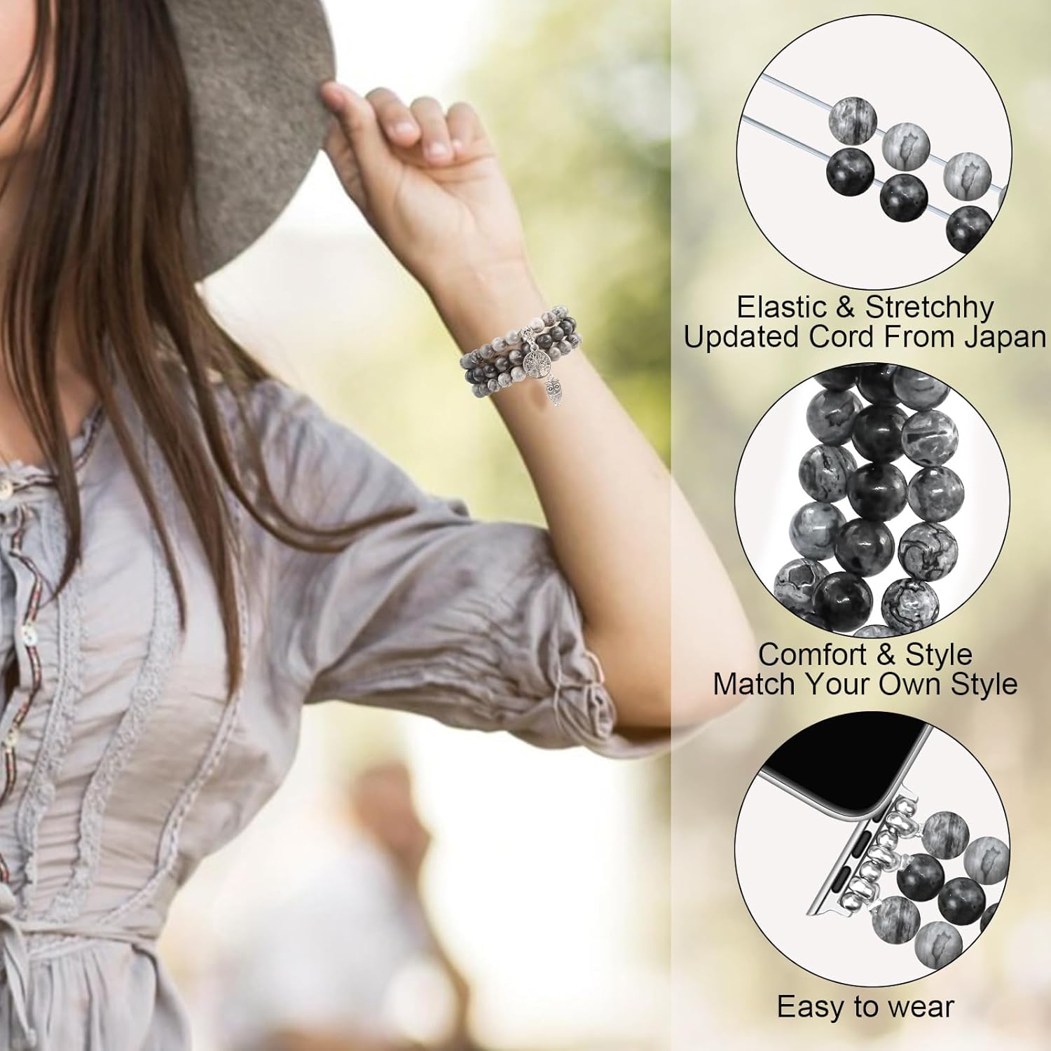 Natural Stone Bracelet Beaded-Bands Women Compatible with Apple Watch 38mm 40mm 41mm 42mm (S10/11) Feminine Cute Handmade Stretch Strap for iWatch Series 11/10/9/8/7/6/5/4/3/2/1 SE 3/2/1 - Image 6