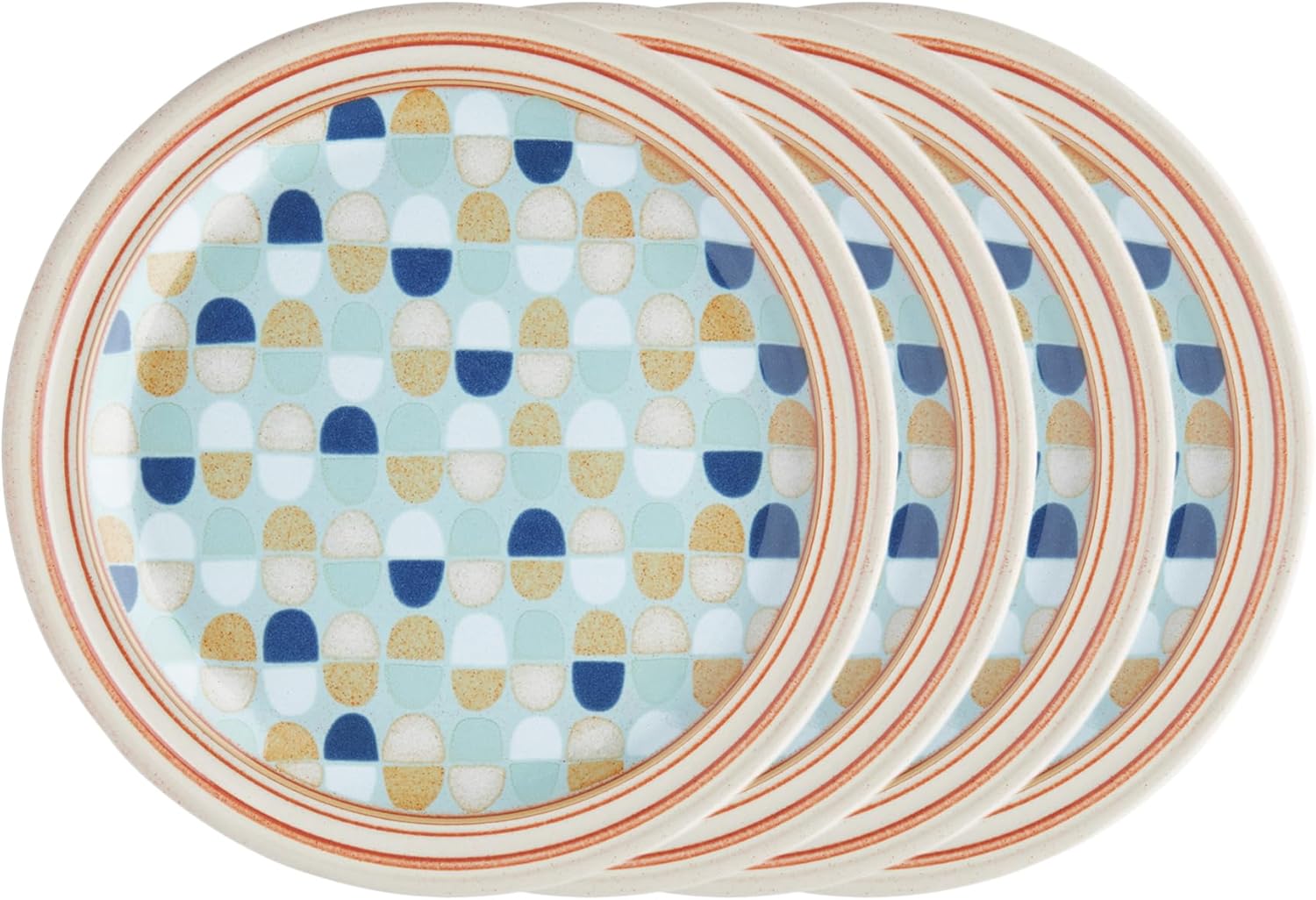 Denby Heritage Pavilion Set of 4 Accent Salad Plates - Decorative Stoneware Medium Plates - Everyday Dining & Entertaining - Dishwasher Microwave Oven Freezer Safe - Durable Handmade British Tableware