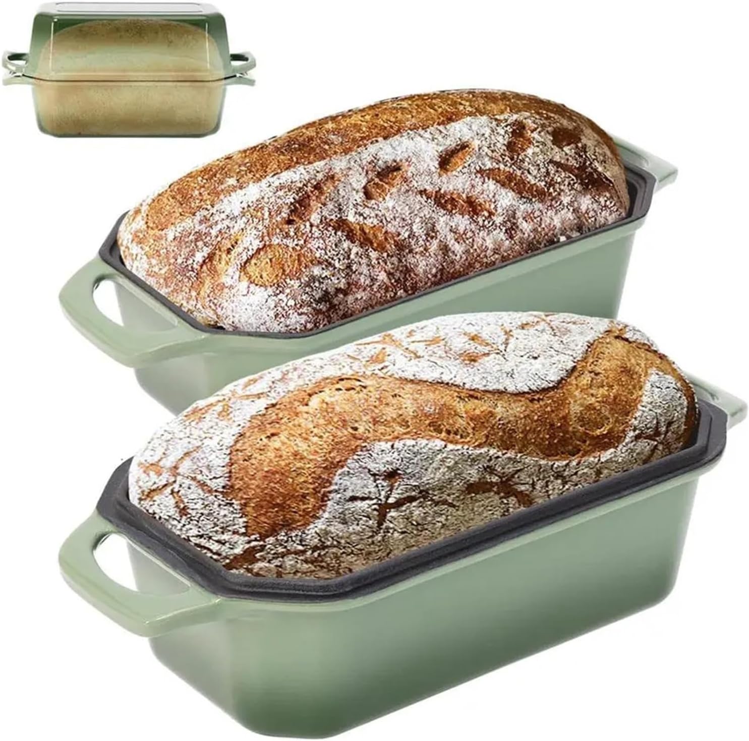 9x5 Inch Enameled Cast Iron Loaf Pan with Lid for Bread and Sourdough Baking