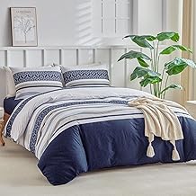 Tokokimo Parure de lit double 240 x 220 cm, housse de couette double 3 pièces en microfibre avec motif bohème, comprenant 1 housse de couette 240 x 220 cm + 2 taies d'oreiller 50 x 80 cm, bleu