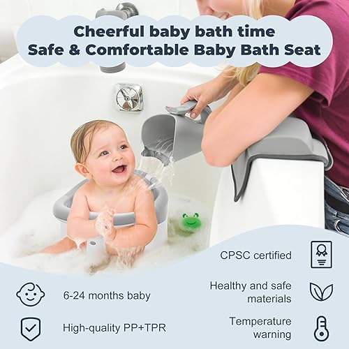 Vista 2 de Asiento de baño para bebés de 6 meses en adelante con alerta de temperatura+cojín suave+succión, asiento de baño para bebé, sentado con asiento