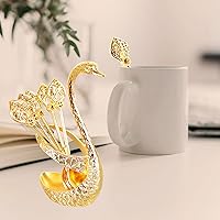 Vista 3 de Juego de cucharas de café con soporte de base de cisne, soporte de base de cisne de metal, organizador de cuchara con 6 cucharas, cucharas pequeñas