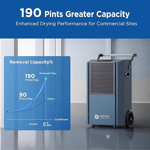 Miniatura 2 de Deshumidificador comercial de 190 pintas con bomba, portátil, industrial, resistente, eliminación de humedad, deshumidificadores para sótanos con