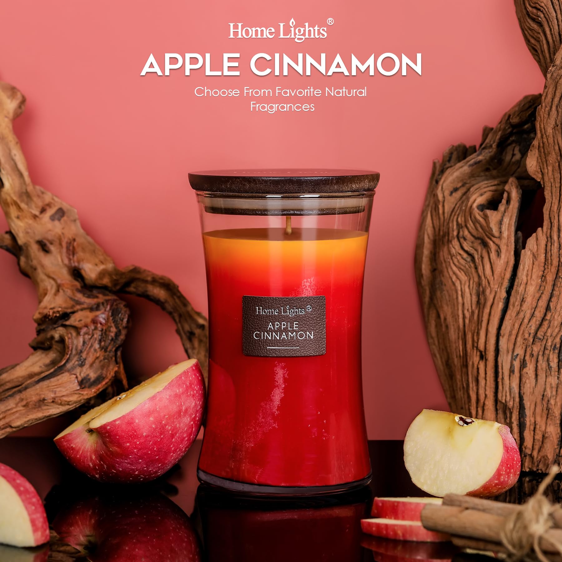 HomeLights - Velas aromáticas de 3 capas para el hogar, 21 onzas, velas perfumadas de cera de soja natural que arden hasta 100 horas, tarro grande, manzana y canela