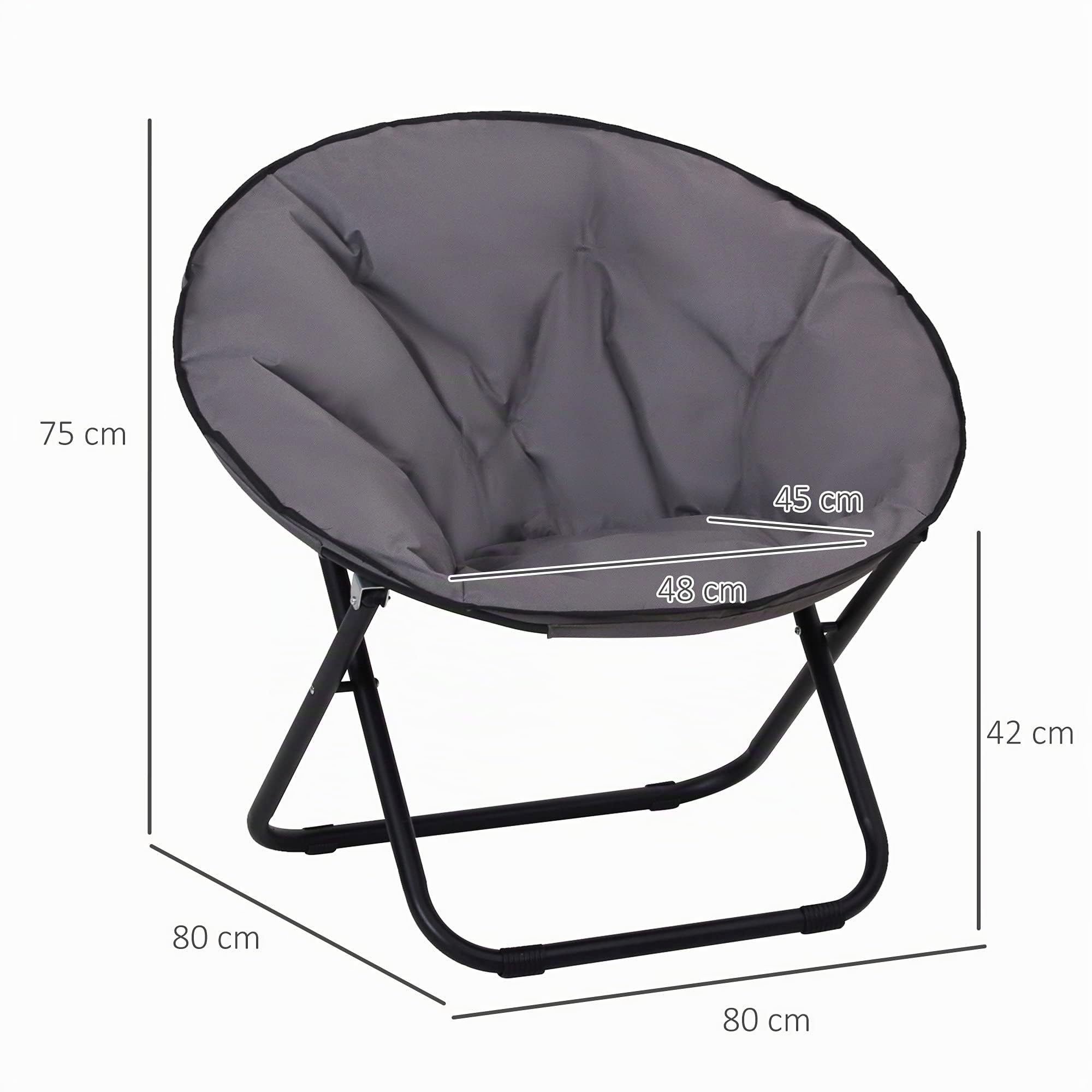 Outsunny Silla de Luna Plegable Silla de Camping Silla de Platillo con Patas de Metal y Asiento de Tela Oxford Carga 120 kg para Playa Terraza Patio 80x80x75 cm Gris