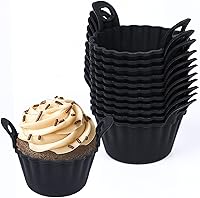 Vista 14 de Koluti Juego de 4 tazas de silicona reutilizables para hornear, molde antiadherente para muffins y cupcakes con doble asa, sin BPA, pequeños forros