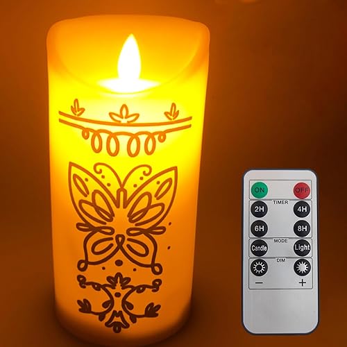 Encanto - Vela milagrosa de plástico LED mágica sin llama con llama móvil, 12 modos de vela sin humo (con control remoto de calavera milagrosa)