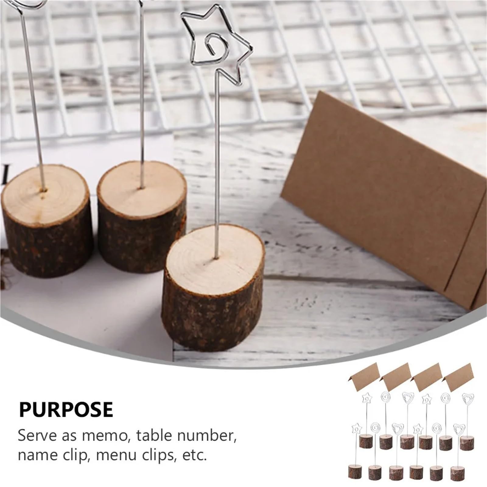 Lot de 20/80 porte-notes en bois avec base ronde pour mariage, photo, menu, cartes, numéros pour tables, étiquettes, bureau, fête de mariage