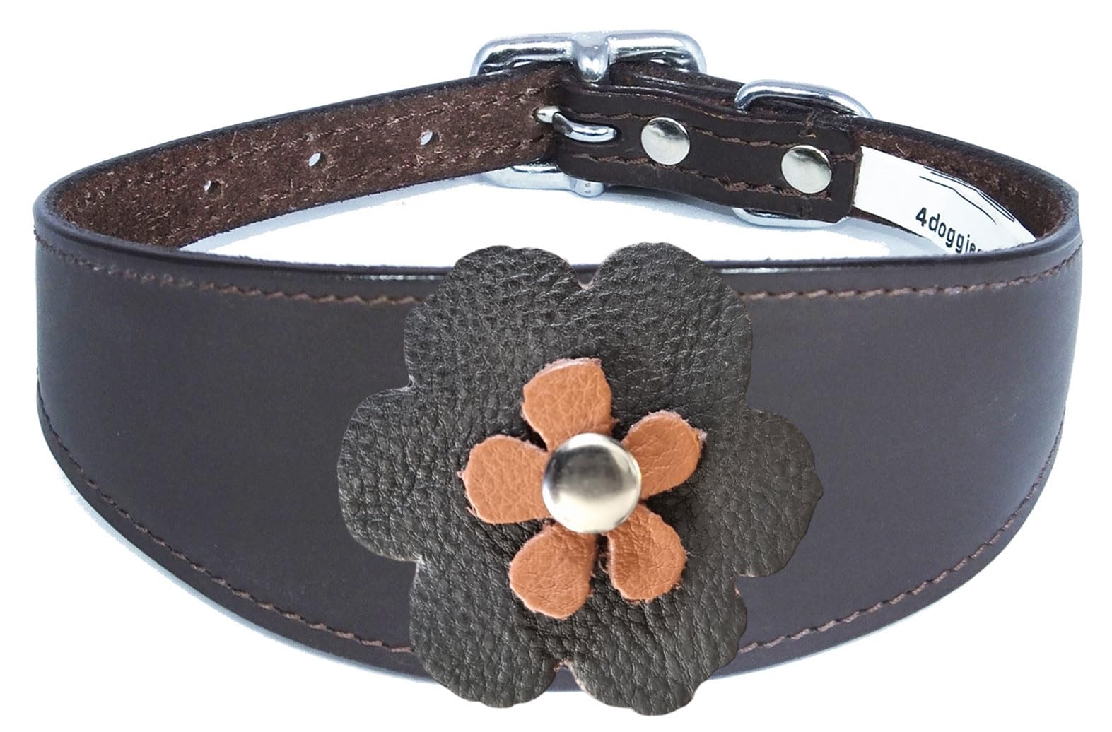 Sighthound Leather Collar with Padded Backing, Flower Design, for Whippet and Greyhound 1-3