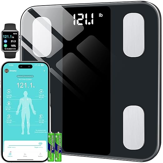 Body Fat Scale, High-Precision Body Analysis Scale 180kg/400lb, Smart Body Scale Digital with APP for Body Fat, BMI, Muscle Mass, BMR, Protein, Batteries Included