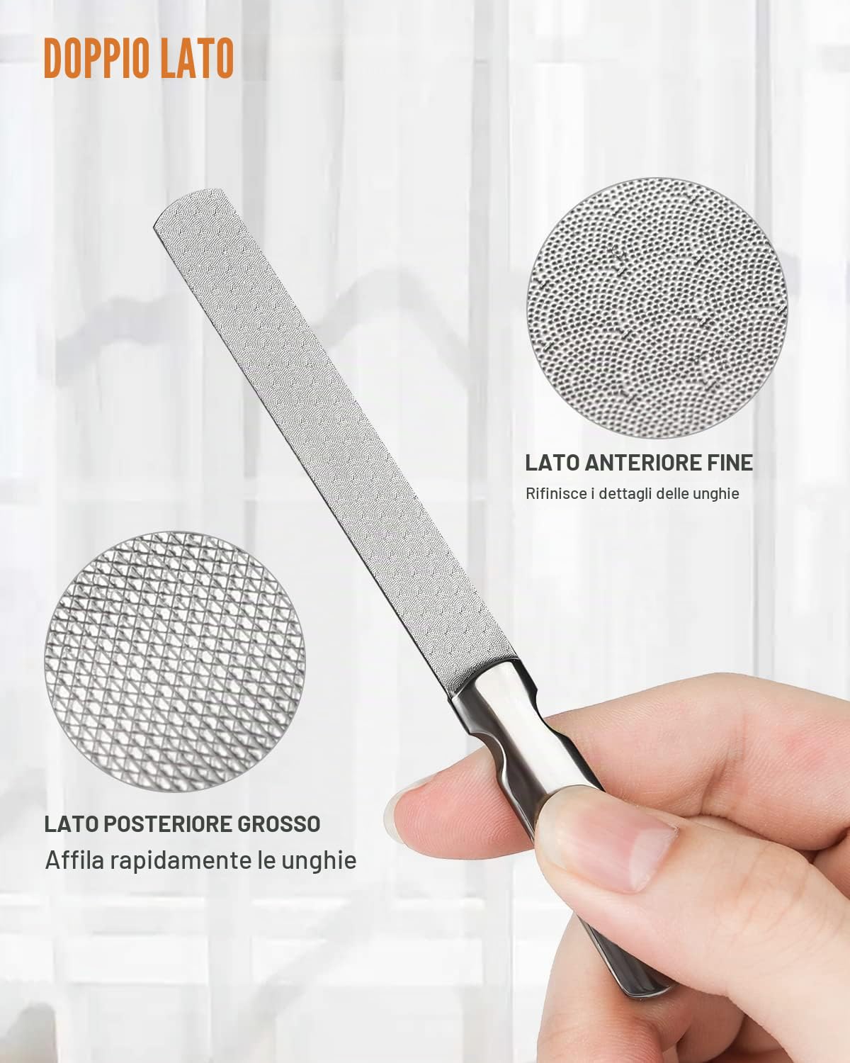 FVION Lime per Unghie in Acciaio Inossidabile - 2 Pezzi Lime Professionali per Unghie Doppia Faccia, Limetta Unghie in Metallo per Manicure e Pedicure