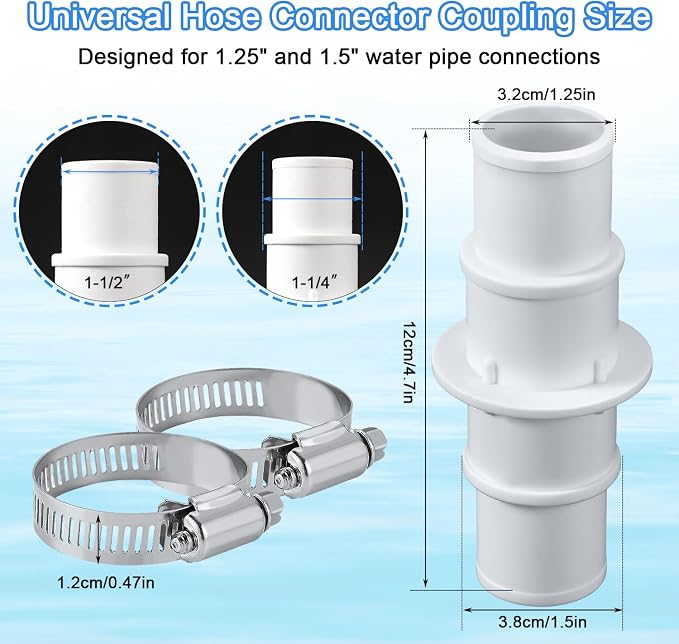 Conector de manguera para piscina con 2 abrazaderas de acero inoxidable miniatura 3