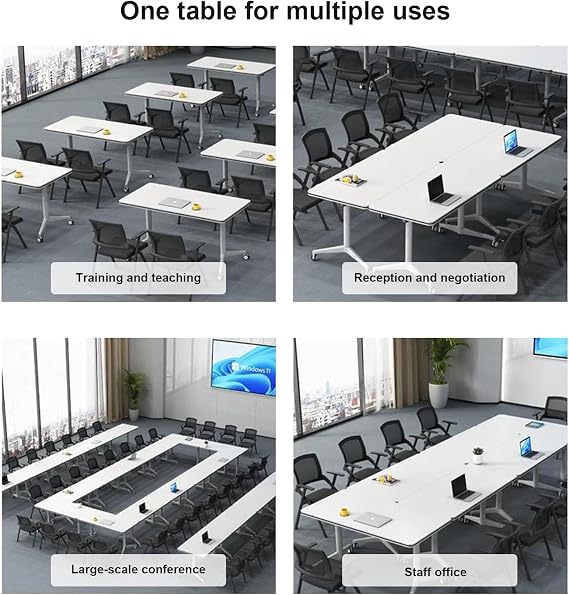 Conference Table, Folding Meeting Conference Table, Office Reception Meeting Table, Boardroom Desk with Wheels, for Office, Meeting Tables 1-47.223.6in/12060cm White